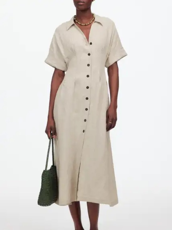 Madewell Dresses & Skirts - Madewell Pleated Button Front Linen Midi Shirtdress